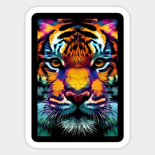 Pop Art Tiger Face In Vibrant Colors - A Unique and Playful Art Print For Animal Lovers Sticker